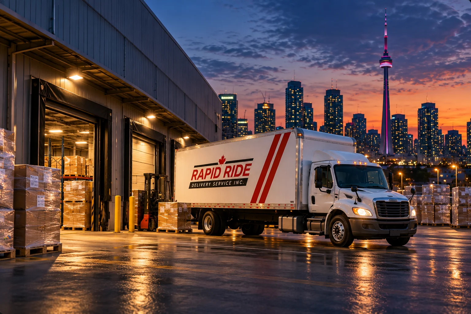 Rapid Ride straight truck at a warehouse loading dock